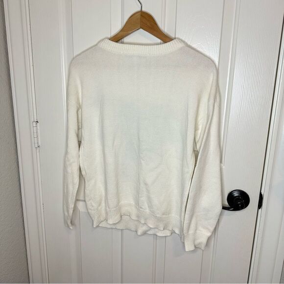 English Factory Creme Palm Tree Crewneck Sweater Sz S Coastal Beach Tropical - Picture 3 of 5